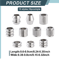 100 шт. 10 стиля 201 нержавеющая сталь рифленые европейские бусины STAS-ME0001-73