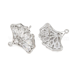 Фурнитура для сережек-гвоздиков из латуни с микропаве из прозрачных кубических цирконий в форме листьев гинкго&nbsp;KK-F921-07P