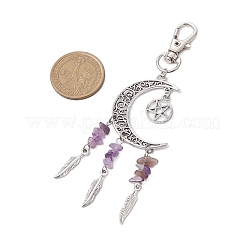 Подвеска в виде луны из сплава в тибетском стиле с перьями&nbsp;HJEW-JM02322