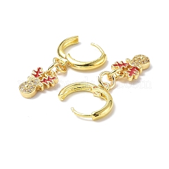 Прозрачные кубические циркониевые серьги-кольца с рождественским лосем и эмалью EJEW-B017-18G