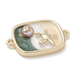 Латунный эмалированный прямоугольник с подвесками-соединителями в виде морских звезд&nbsp;KK-M308-08G-03