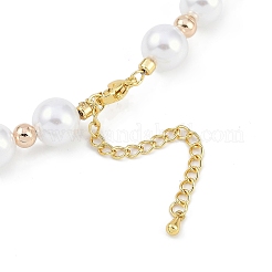Ожерелья из латуни с покрытием и бисером из искусственного жемчуга NJEW-P317-13A-G