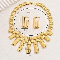 Наборы из железных серег-гвоздиков и ожерелий с геометрической полой текстурой для женского банкета&nbsp;DP0438