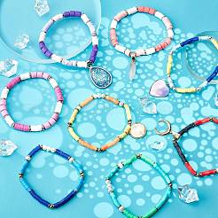 Браслеты хейши из полимерной глины ручной работы стрейч из бисера&nbsp;BJEW-PH0004-09