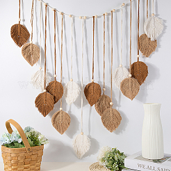 Богемный ручной работы хлопковая веревка кисточка в виде листа с деревянными бусинами настенные украшения FIND-WH20019-136B-03