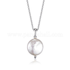 Женские ожерелья с плоской круглой подвеской из натурального жемчуга Кеши из стерлингового серебра VZ4140