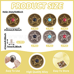 12 шт. 6-цветные пуговицы из цинкового сплава и синтетической бирюзы BUTT-TA0001-18