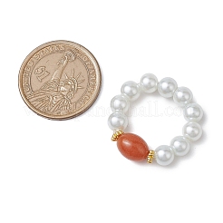 Овальные кольца с бусинами из синтетической бирюзы RJEW-JR00768