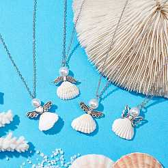 Ожерелья с подвесками из сплава ангелов и спиральными ракушками NJEW-JN04841