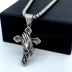 Мужские ожерелья в греческом ретро-стиле из нержавеющей стали 304 с крестом и молящейся рукой IN9519