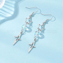 Серьги-подвески из синтетического лунного камня в форме звездного сплава&nbsp;EJEW-JE06790