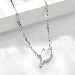 Латунные ожерелья с подвеской в виде ракетки из натуральной белой ракушки NJEW-H052-01P