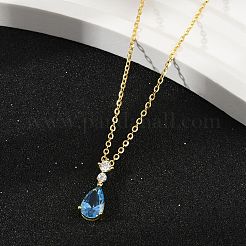 925 серебряное ожерелье с подвеской в виде капли со стразами и сапфиром для женщин NJEW-V013-01G