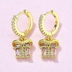Подарочные латунные серьги-кольца с микропаве из кубического циркония&nbsp;EJEW-U057-05G