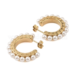 Ионное покрытие (ip) нержавеющая сталь 304 с искусственным жемчугом ABS серьги-гвоздики для женщин EJEW-N055-12G