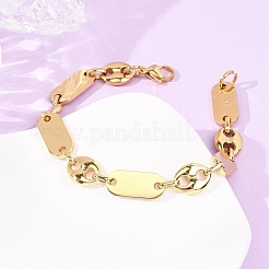 Браслеты из нержавеющей стали 304 в форме овальных звеньев и «свиного носа» для женщин.&nbsp;BJEW-F527-04G