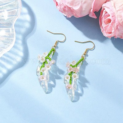 Серьги-подвески из стеклянных бусин ручной работы EJEW-MZ00546-01-1