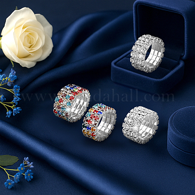 8 шт. 4 стиля стразы теннисные цепочки растягивающиеся кольца для женщин RJEW-HY0001-07B-1