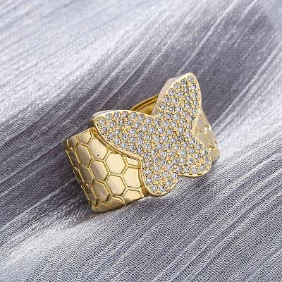 Латунные кольца-манжеты с микропаве и прозрачным цирконием для женщин RJEW-H248-08G-02-1