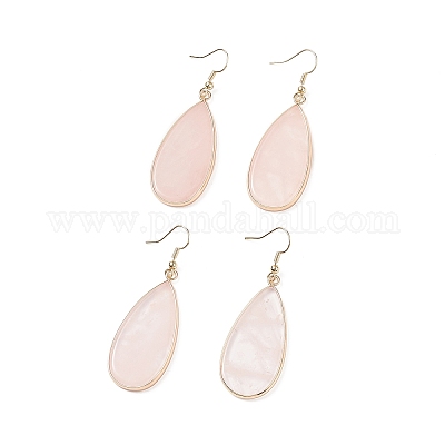 Серьги с подвесками в форме капли из натурального розового кварца EJEW-G331-01G-01-1