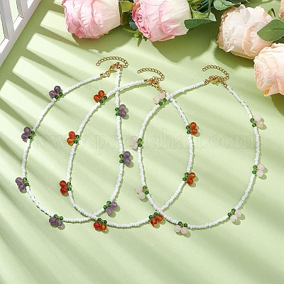 Натуральный драгоценный камень и стеклянное колье NJEW-TA00159-1