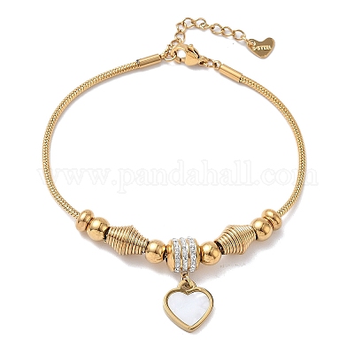 Браслеты с подвесками из полимерной глины и 201 нержавеющей стали в европейском стиле с натуральными ракушками BJEW-G765-03G-02-1