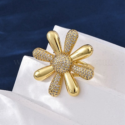 Латунные кольца-манжеты с микропаве и прозрачным цирконием для женщин RJEW-H248-02G-1