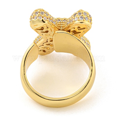 Латунное микро-паве прозрачное кольцо-манжета с буквами кубического циркония для женщин RJEW-M173-01G-X-1