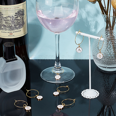 Наборы для самостоятельного изготовления колец с заглавными буквами a~z из латуни и эмали для бокалов с вином DIY-SC0024-59B-1