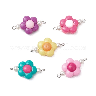 Подвески-коннекторы в виде цветка из двухцветного непрозрачного акрила и стеклянного жемчуга PALLOY-JF03484-02-1