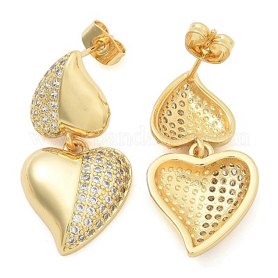 Серьги-гвоздики из латуни с микро-паве из прозрачного кубического циркония для женщин EJEW-C125-21C-G-1