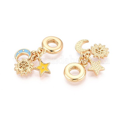 Европейские подвески-шармы из латуни с микропаве из прозрачных кубических цирконий и эмали KK-T079-73G-1