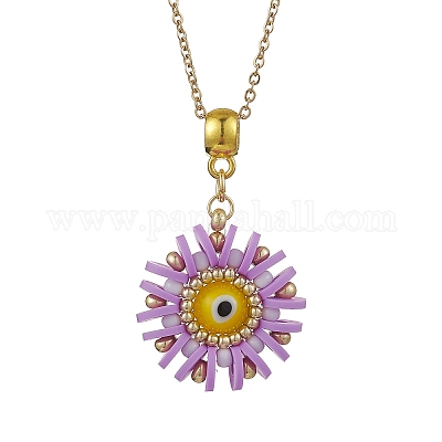 Стеклянные бусины и полимерная глина и ожерелья с подвесками в стиле лэмпворк от сглаза NJEW-MZ00101-04-1