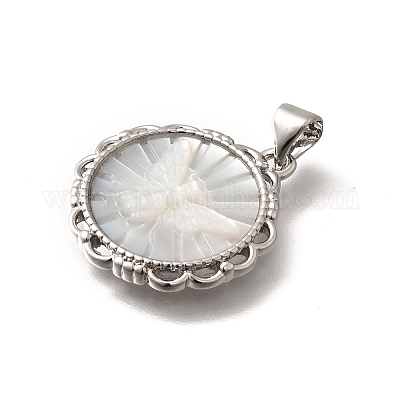 Латунь с резными подвесками из натуральных ракушек KK-Z091-01P-03-1