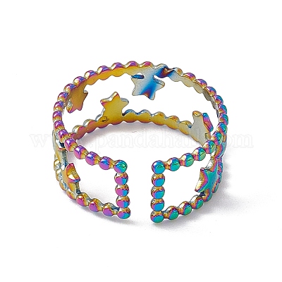 Ионное покрытие (ip) 304 нержавеющая сталь звезды двойная линия открытое кольцо-манжета для женщин RJEW-C045-24M-1