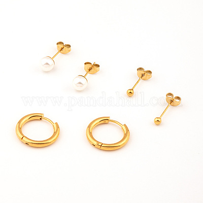 3 пара серег в французском минималистичном стиле с круглыми и кольцевыми серьгами из нержавеющей стали 304 ZZ2874-1