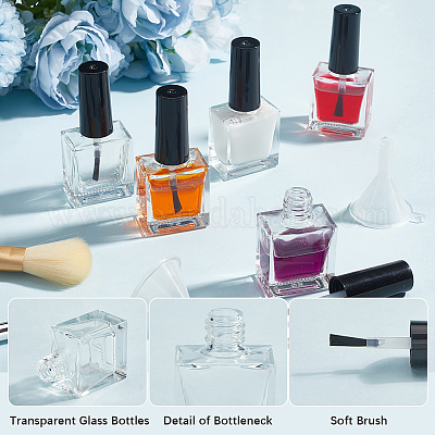 Прозрачный стеклянный и пластиковый пустой флакон из-под лака для ногтей AJEW-XCP0003-42-1