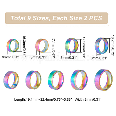 18 шт. 9 стиля из нержавеющей стали широкие кольца для пальцев для женщин и мужчин RJEW-UN0002-53M-1