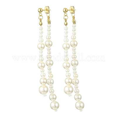 Круглые женские серьги-гвоздики с кисточками и жемчужными бусинами EJEW-TA00563-1