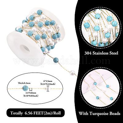 Цепи с круглыми звеньями из синтетической бирюзы и стекла CHS-TA0001-49-1