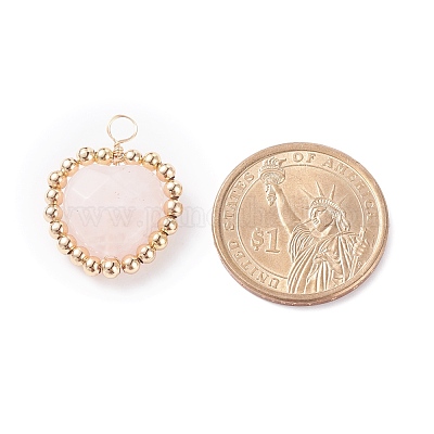 Сплав граненые бусины из натурального розового кварца подвески PALLOY-JF01299-1