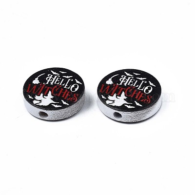 Бусины из натурального дерева с принтом на Хэллоуин WOOD-T021-57-1