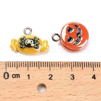 Подвески из непрозрачной смолы с гальваническим покрытием на Хэллоуин RESI-H040-02B-P-1