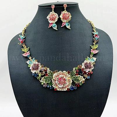 Ожерелья с подвесками из цветочного сплава и серьги-гвоздики FS-WGF8947-03-1