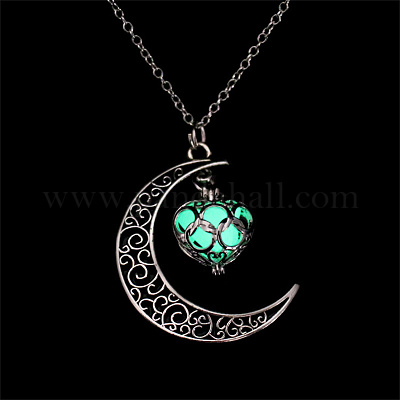 Ожерелья с подвеской в виде полого лунного сердца из сплава и светящегося камня IT8528-1-1