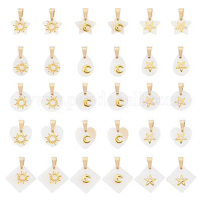 30 шт. 15 стиля подвески из натуральной белой ракушки PALLOY-HY00108-1