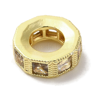 Восьмиугольные латунные микро-паве кубические циркониевые европейские бусины KK-C072-20G-1