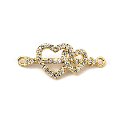 Подвески-сердечки с двумя сердечками из латуни с микропаве из прозрачного кубического циркония KK-I360-013G-03-1