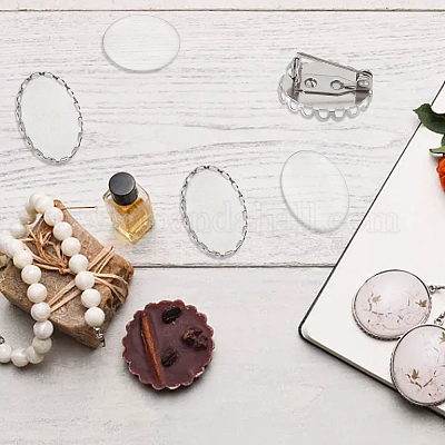 30 комплект пустых стеклянных овальных брошей-куполов JEWB-UN0001-05-1