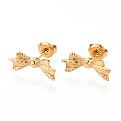 Серьги-гвоздики из нержавеющей стали 304 с бантом EJEW-T047-12G-1